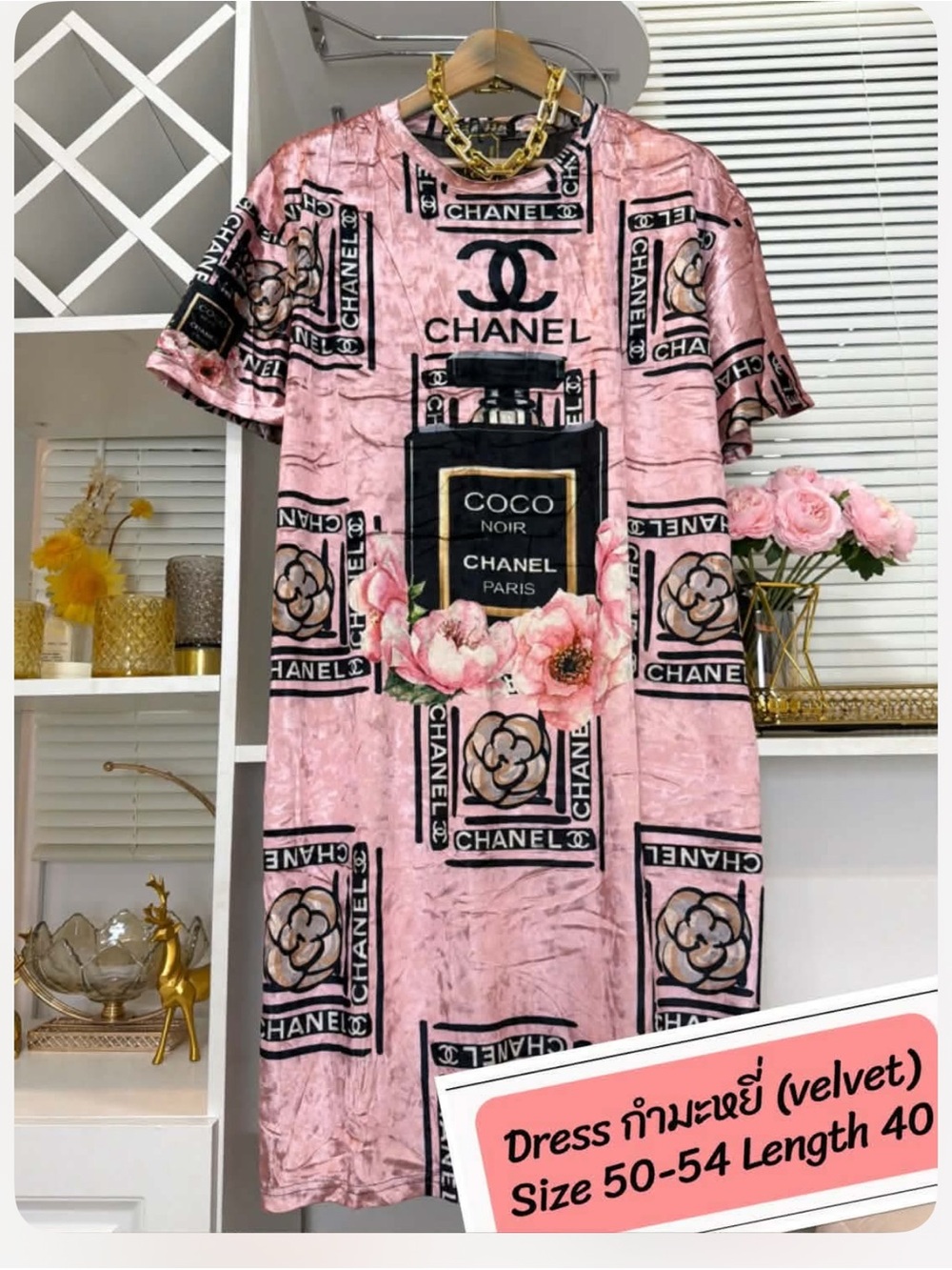 Plus size velour Pink Velvet Coco Noir Print Dress